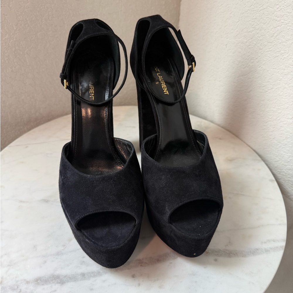 Saint Laurent Black Suede Platform Heels